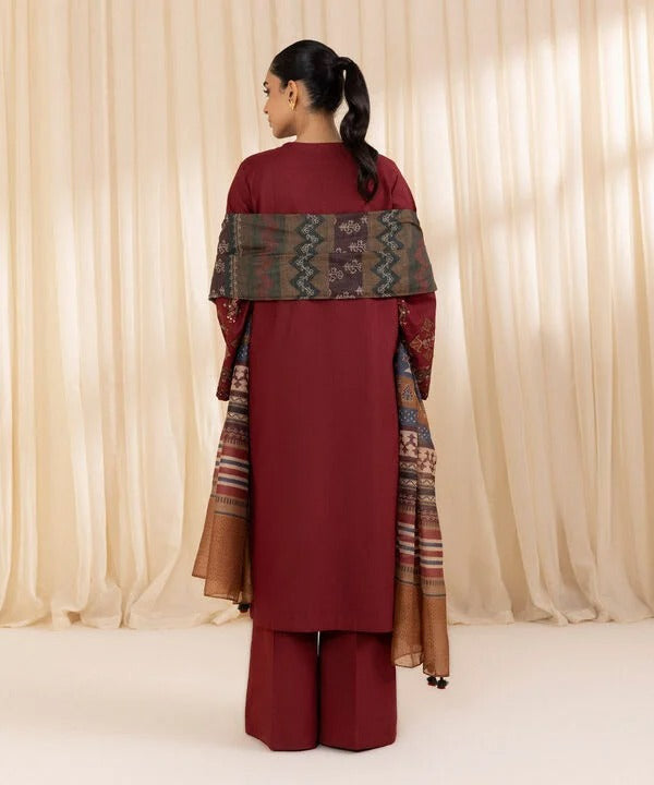 3PC UNSTITCHED HEAVY EMBROIDERED SUIT