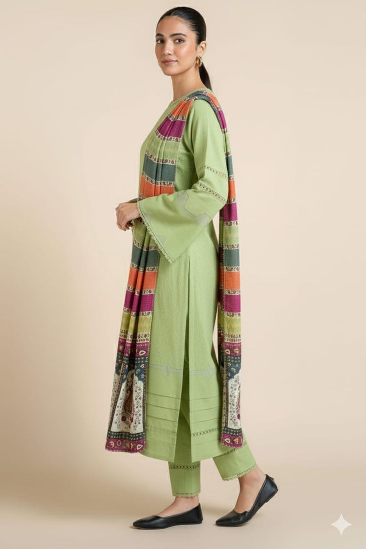 3PC UNSTITCHED HEAVY EMBROIDERED SUIT