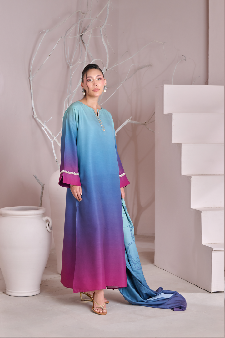 MRS-402 | Silk 3 Piece Stitched Printed Kaftan Set