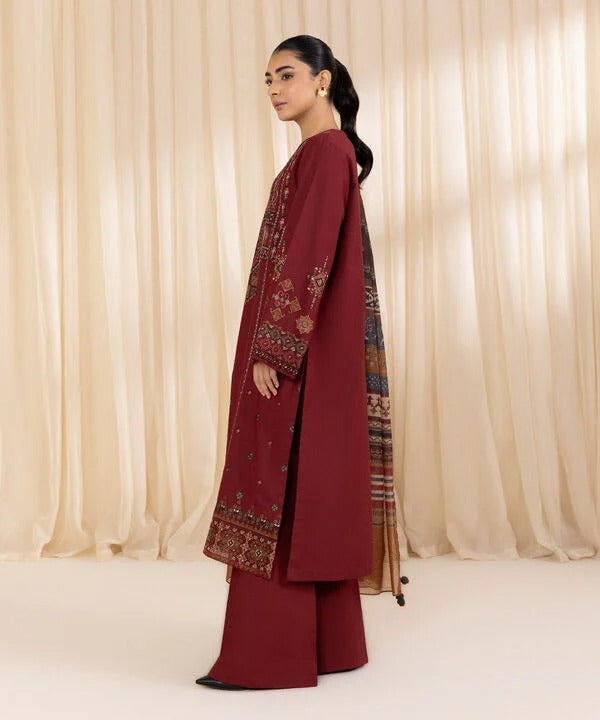 3PC UNSTITCHED HEAVY EMBROIDERED SUIT