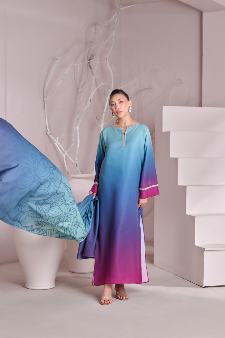 MRS-402 | Silk 3 Piece Stitched Printed Kaftan Set