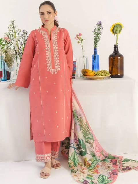 MAHNUR - 3PC UNSTITCHED LAWN EMBROIDERED SUIT - ZA117