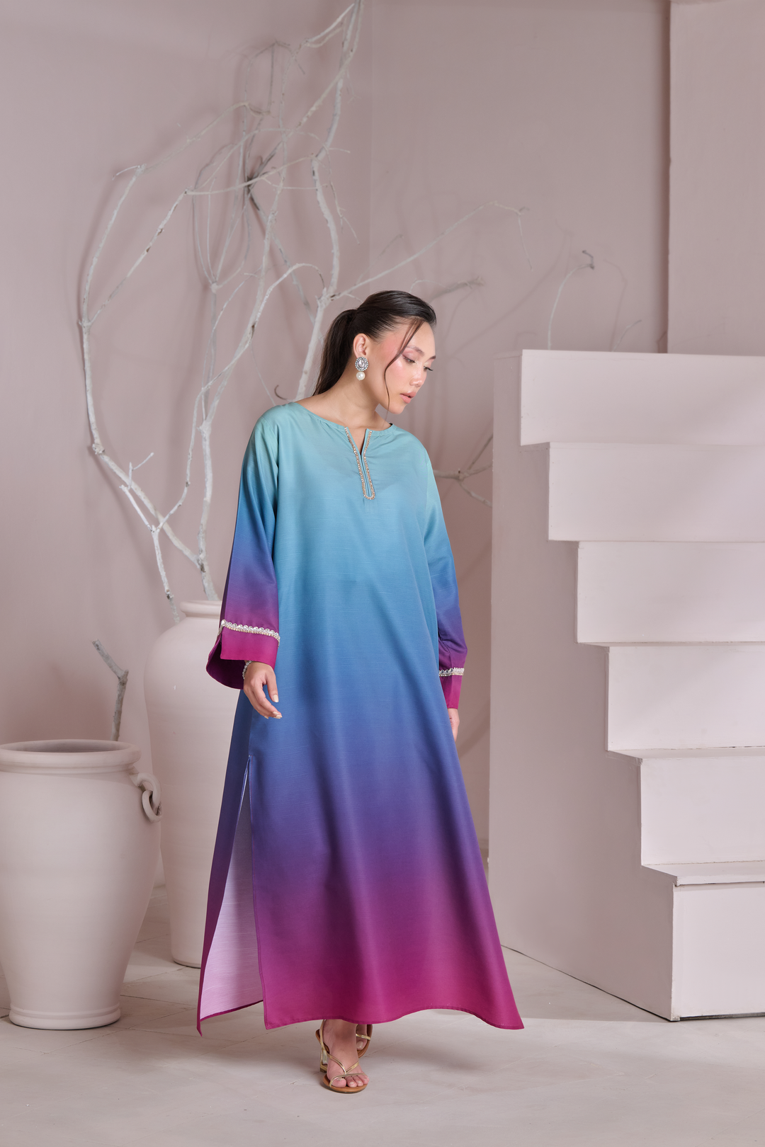 MRS-402 | Silk 3 Piece Stitched Printed Kaftan Set