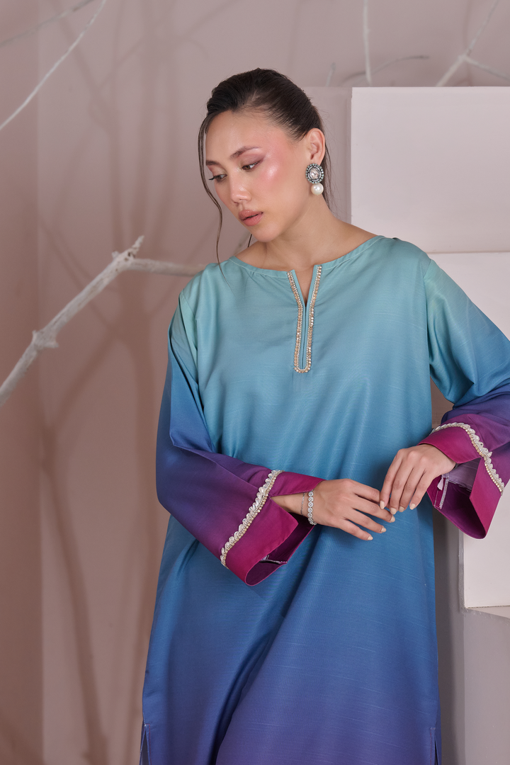 MRS-402 | Silk 3 Piece Stitched Printed Kaftan Set