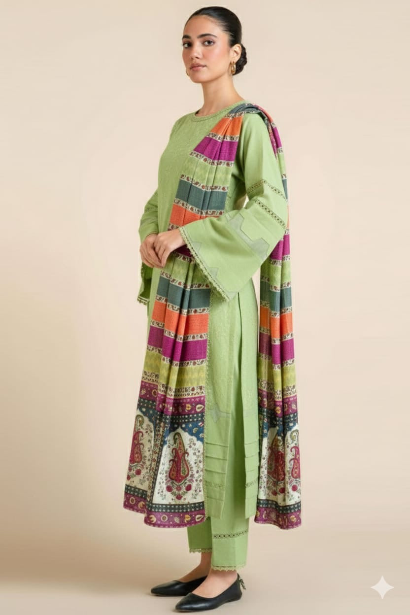 3PC UNSTITCHED HEAVY EMBROIDERED SUIT