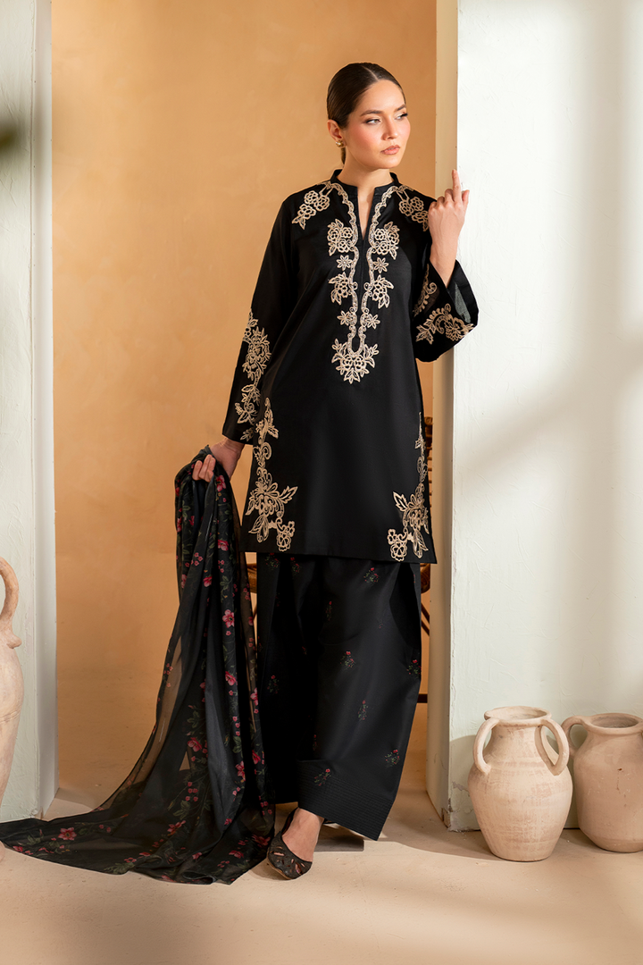 IZNIK- 3PC LAWN EMBROIDERED SHIRT WITH CHIFFON PRINTED DUPATTA AND EMB TROUSER