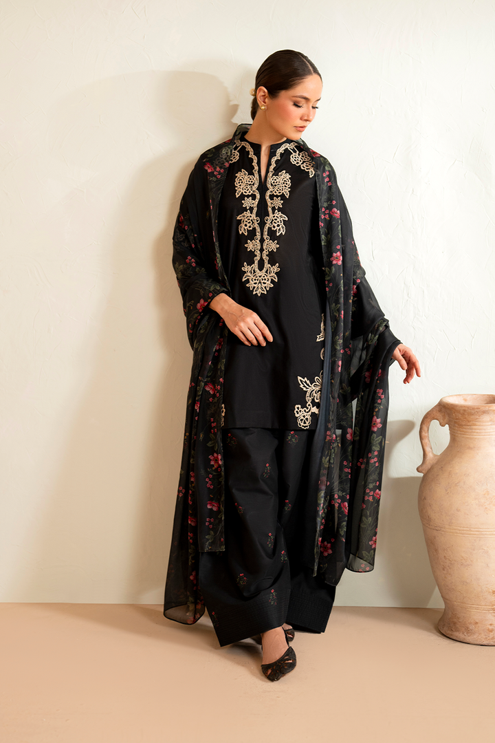 IZNIK- 3PC LAWN EMBROIDERED SHIRT WITH CHIFFON PRINTED DUPATTA AND EMB TROUSER