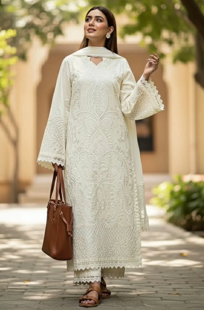 Summer New SHANZY - Summer 3PC Lawn Chikankri Embroidered Suit