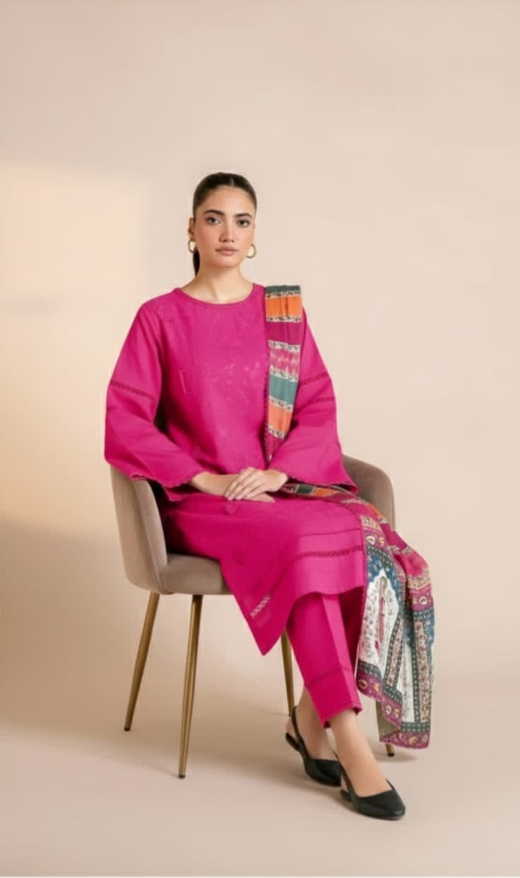 3PC UNSTITCHED HEAVY EMBROIDERED SUIT