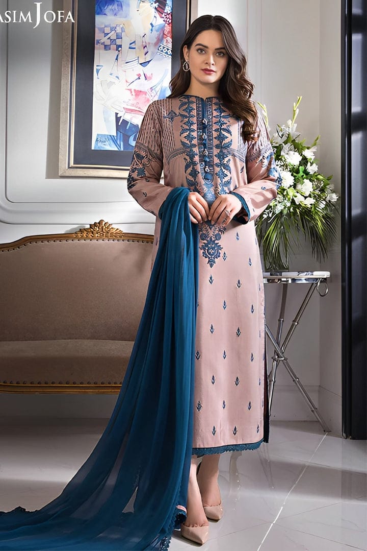 ASIM JOFA 3PC LAWN EMBROIDERED SHIRT WITH LAWN  SHAWL AND TROUSER DN-2005