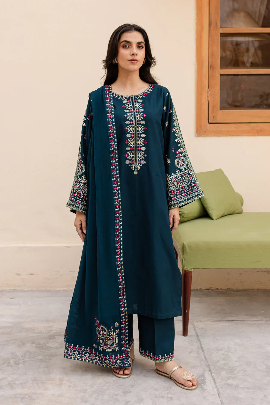 BATIK - 3PC Dhanak Embroidered Suit - NE - ZS 5007