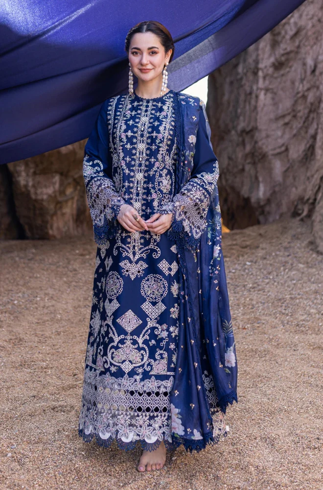 QALAMKAR | SAHIL KINARAY | 3 PC LUXURY EMBROIDERED LAWN SUITE | UNSTITCHED WITH DUPATTA PRINTED