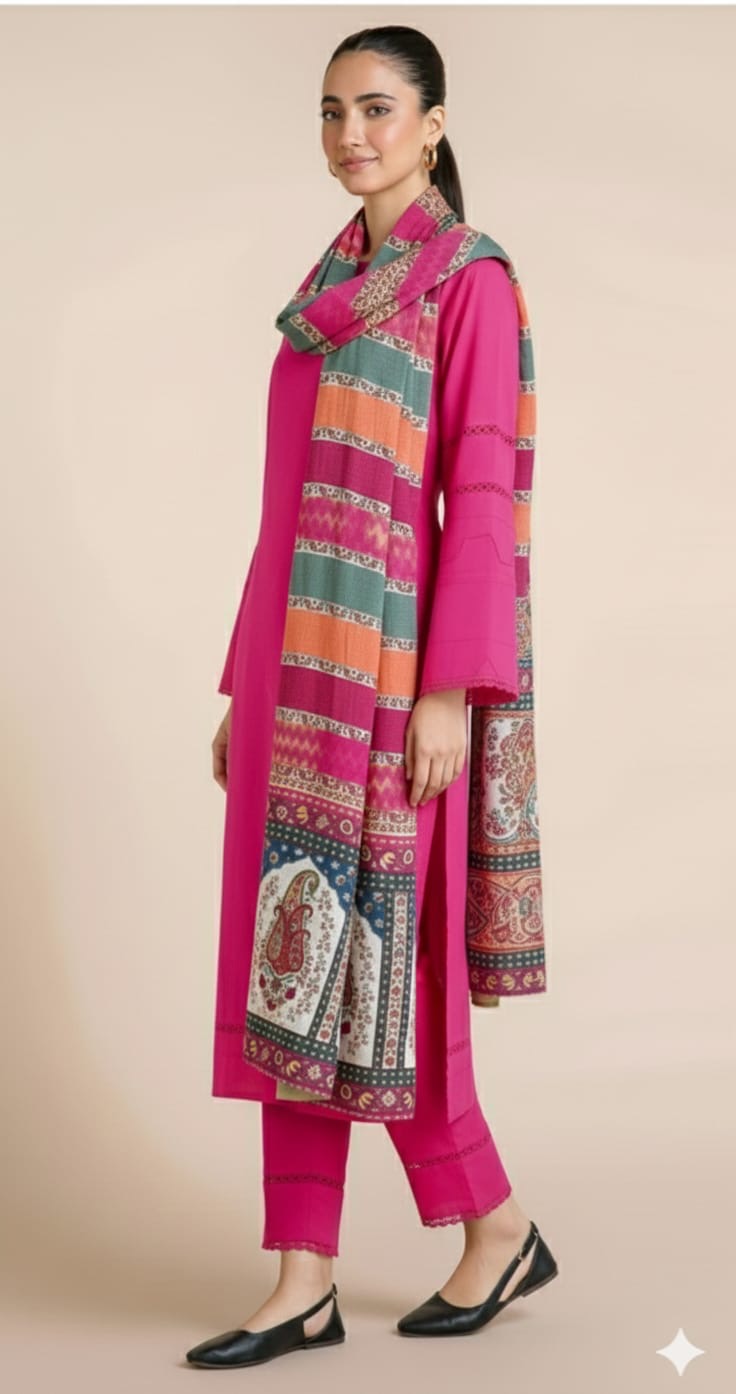 3PC UNSTITCHED HEAVY EMBROIDERED SUIT