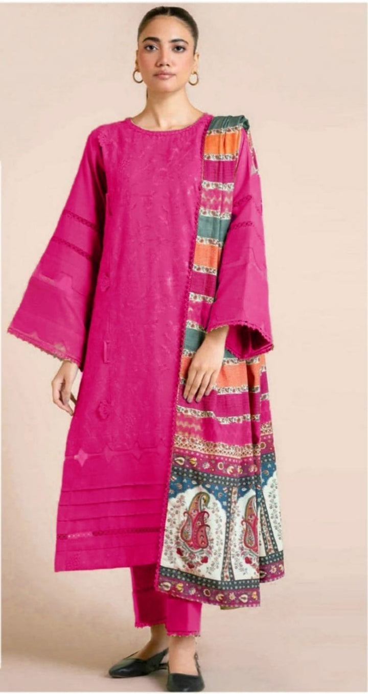 3PC UNSTITCHED HEAVY EMBROIDERED SUIT