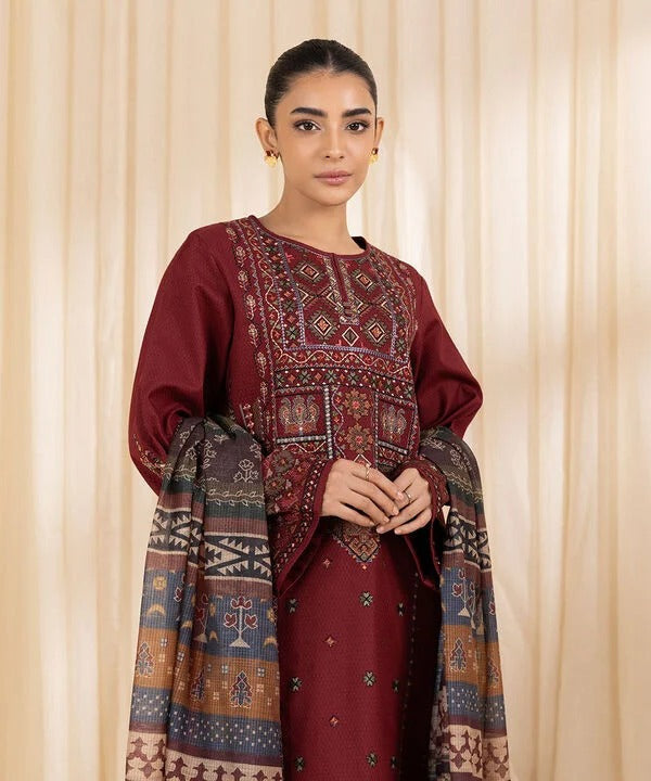 3PC UNSTITCHED HEAVY EMBROIDERED SUIT