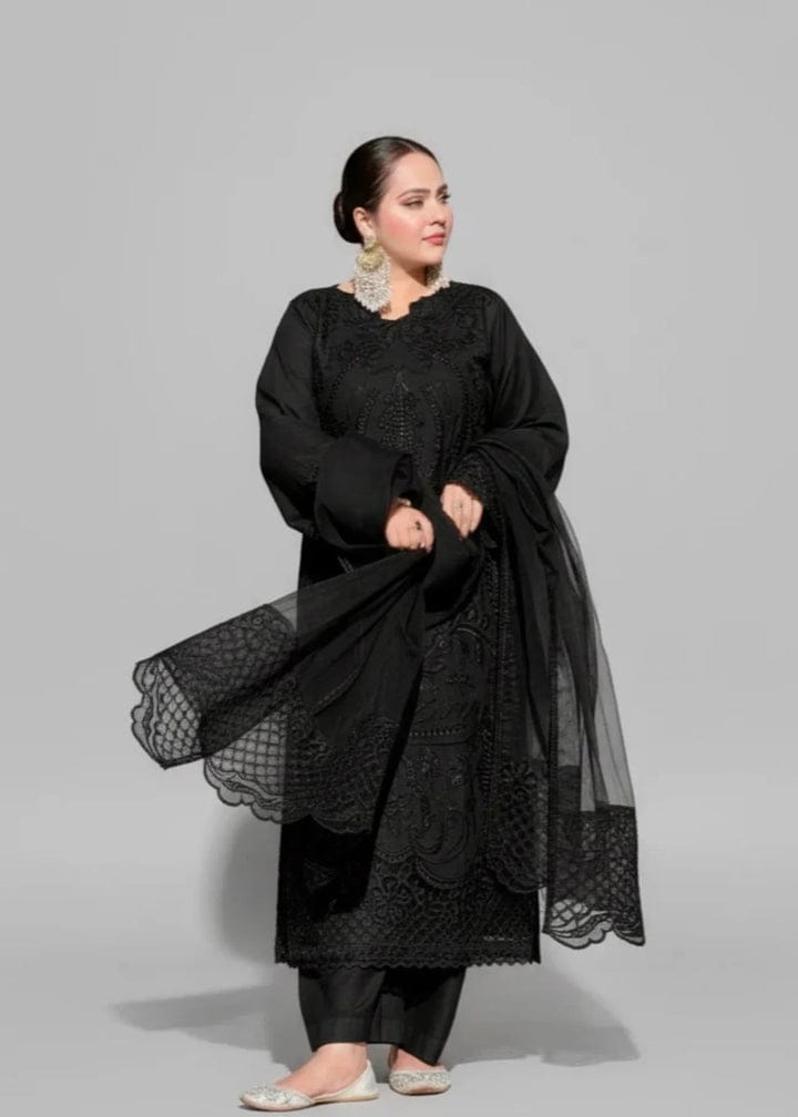 Lawn Embroidered Shirt Lawn Embroidered Sleeves Chiffon Embroidered Dupatta Lawn Dyed Back Lawn Embroidered Trouser Unstitched 3PC DressLC-7066