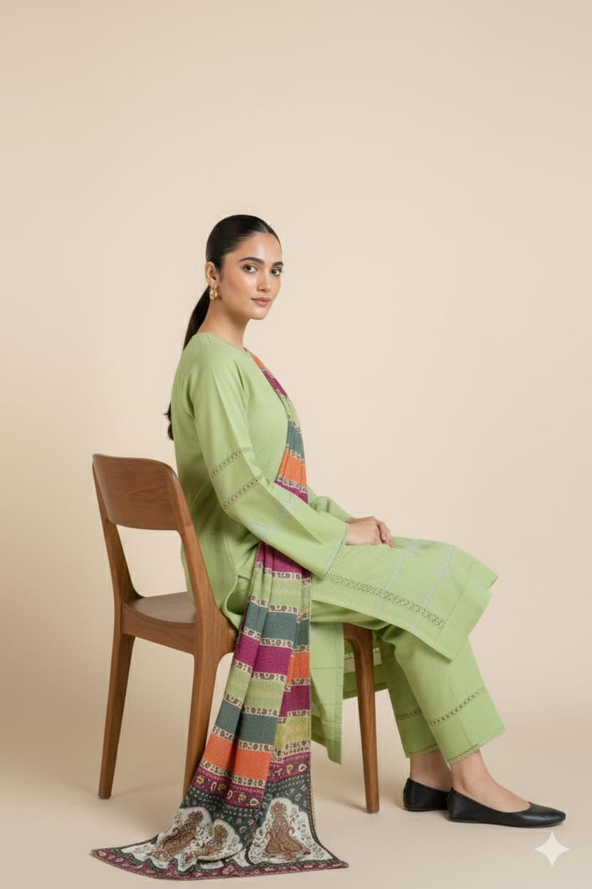 3PC UNSTITCHED HEAVY EMBROIDERED SUIT