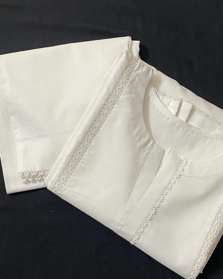 CH 375 - White Lace Work  2 Pc Stitched Suit