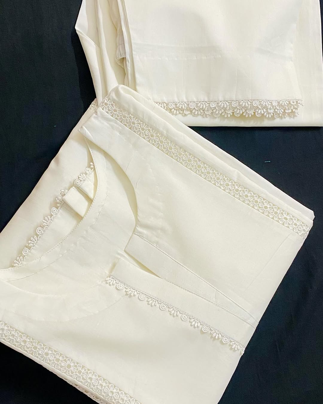 MRS-375 | White Lace Work Lawn 2 Piece Stitched Suit