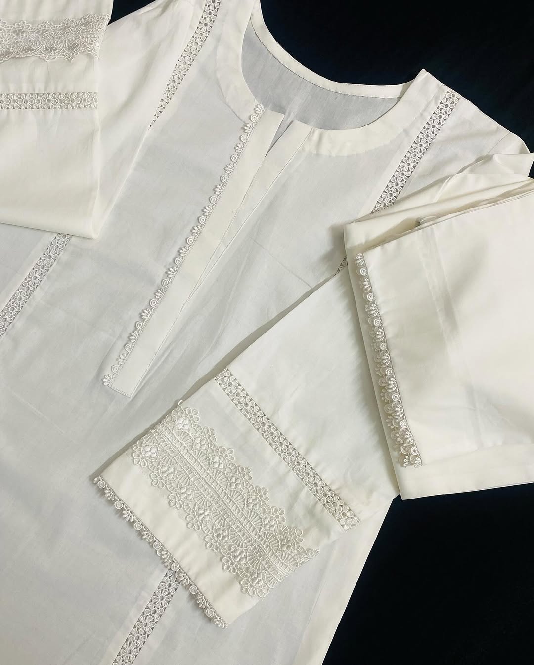 CH 375 - White Lace Work  2 Pc Stitched Suit
