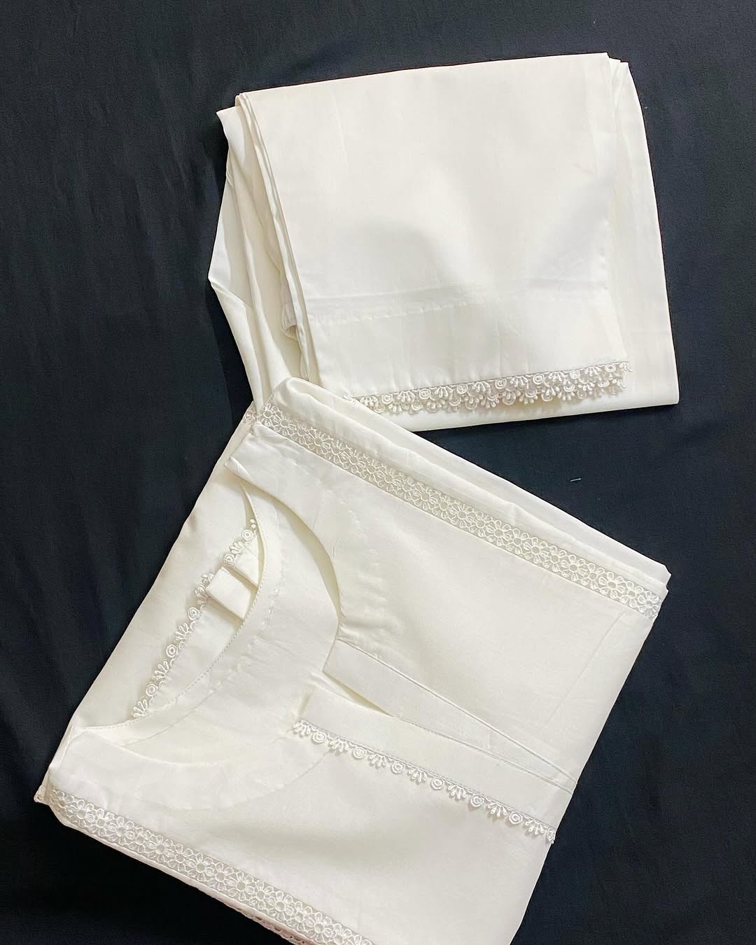 CH 375 - White Lace Work  2 Pc Stitched Suit