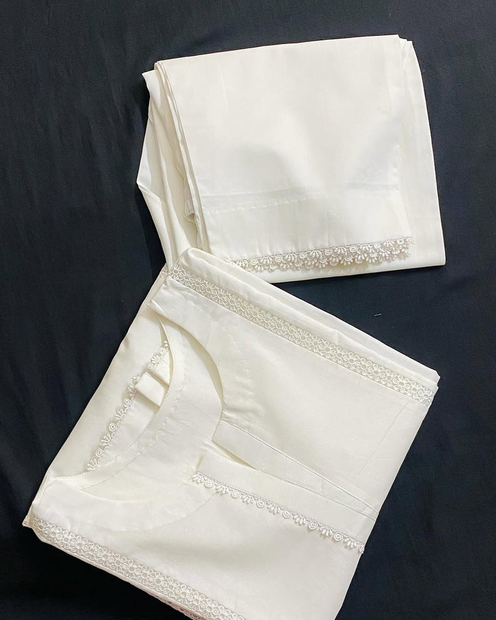 CH 375 - White Lace Work  2 Pc Stitched Suit