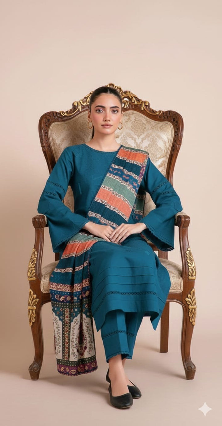 3PC UNSTITCHED HEAVY EMBROIDERED SUIT