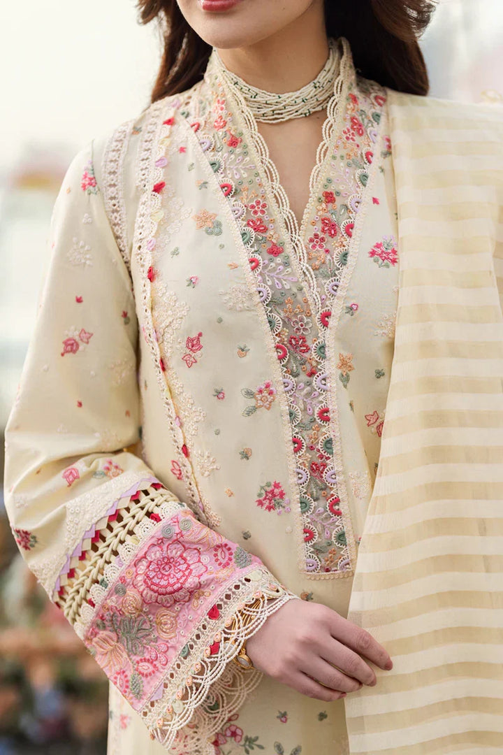Qalamkaar - Unstitched 3PC Lawn Embroidered Shirt with Embroidered Khadi Net Dupatta