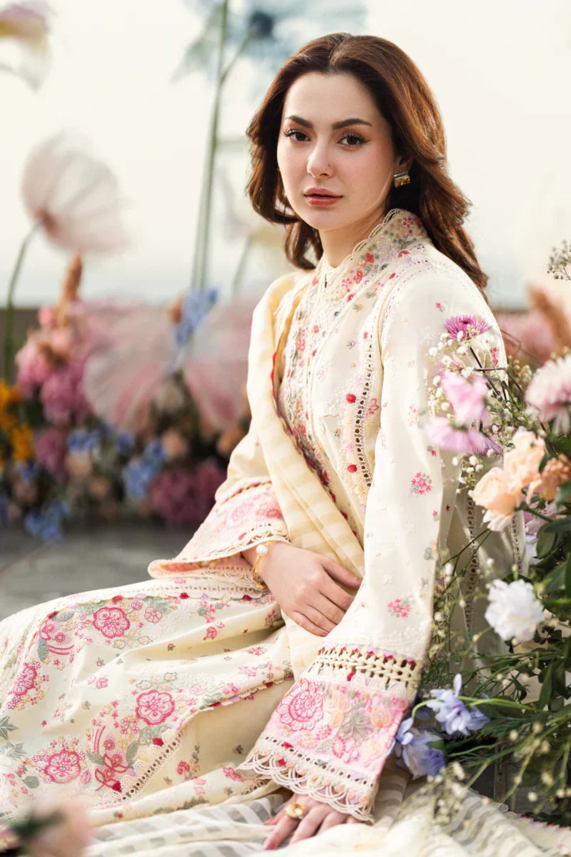 Qalamkaar - Unstitched 3PC Lawn Embroidered Shirt with Embroidered Khadi Net Dupatta