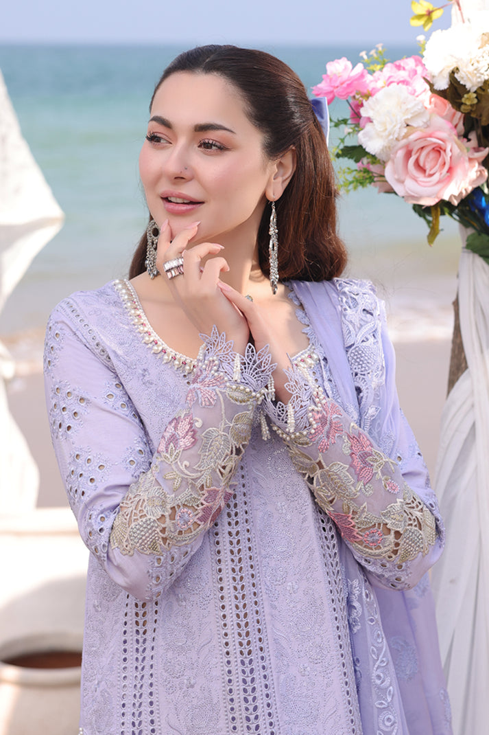 IMROZIA-3PC LAWN CHIKANKARI EMBROIDERED SHIRT WITH KHADDI NET EMB DUPATTA AND TROUSER