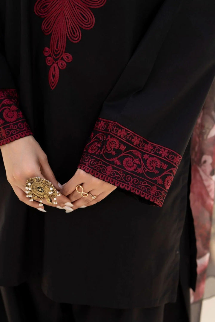 MRS-394 | Embroidered Black Linen 3 Piece Stitched Dress