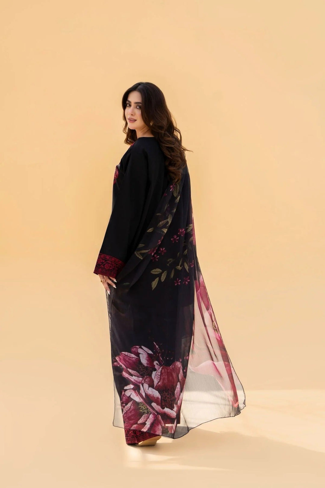 MRS-394 | Embroidered Black Linen 3 Piece Stitched Dress
