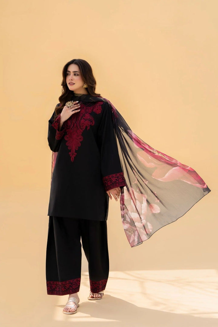 MRS-394 | Embroidered Black Linen 3 Piece Stitched Dress