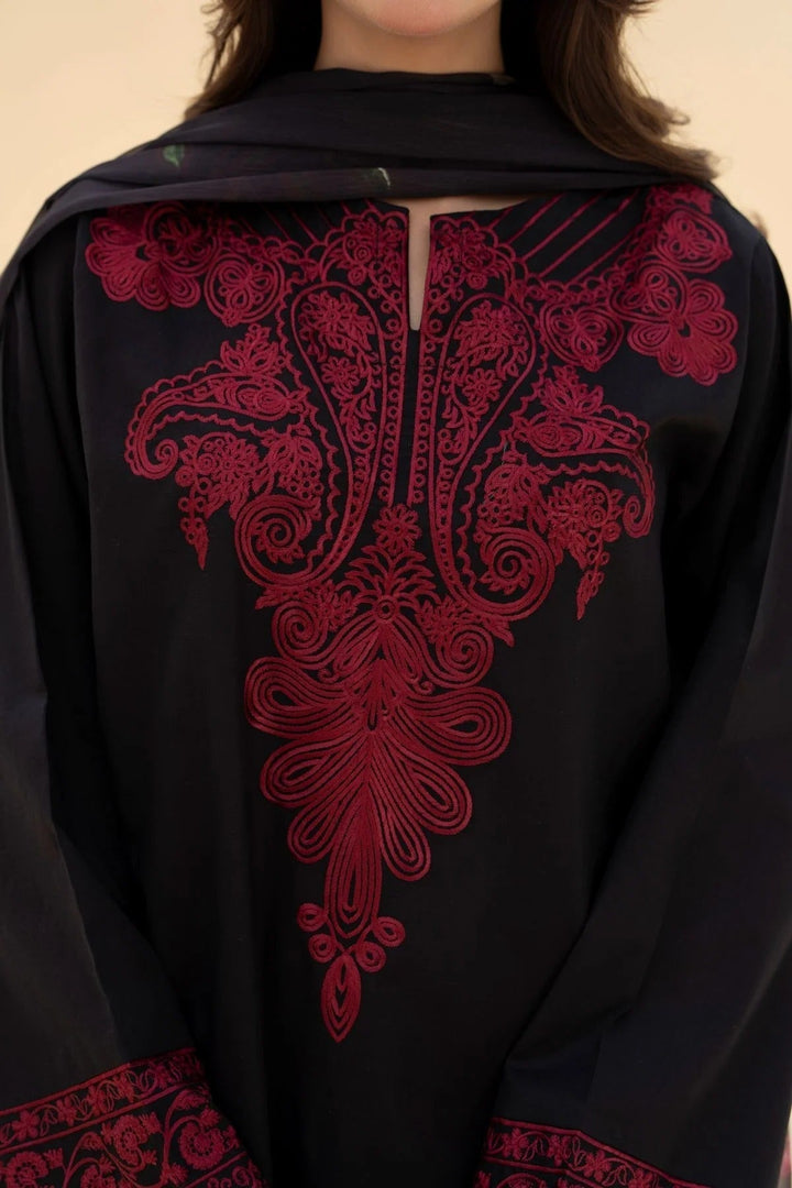 MRS-394 | Embroidered Black Linen 3 Piece Stitched Dress