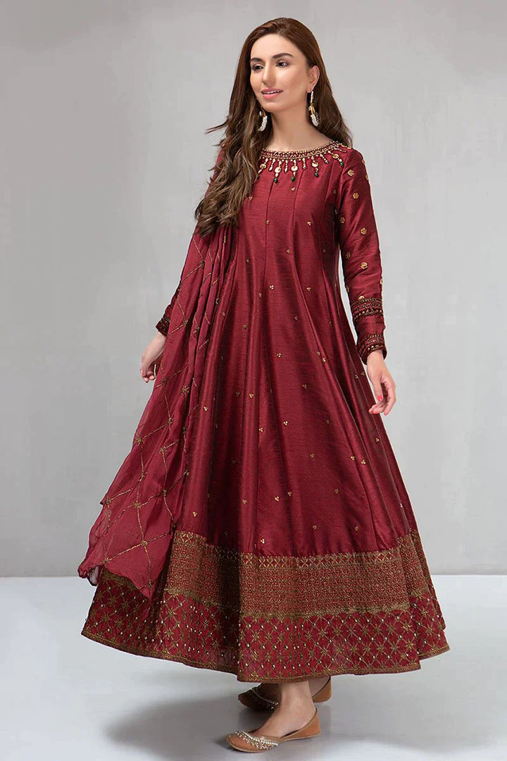 Maria B, unstiched 3 piece kataan silk frock style embroidered suit